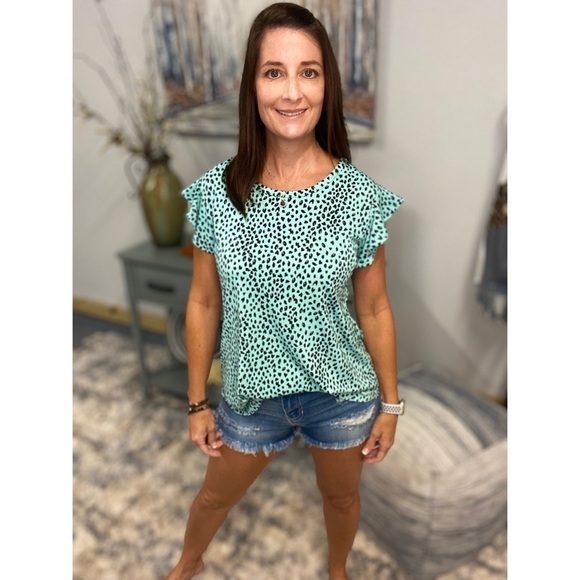 ❤️‍🔥Flutter Sleeve Small Leopard Print Mint Green 5020 - Picture 7 of 16